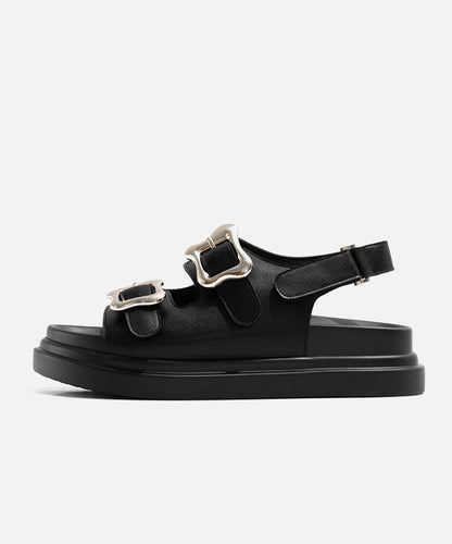 Black Slide Casual Platform Buckle Splicing Strap Sandals FashionChic