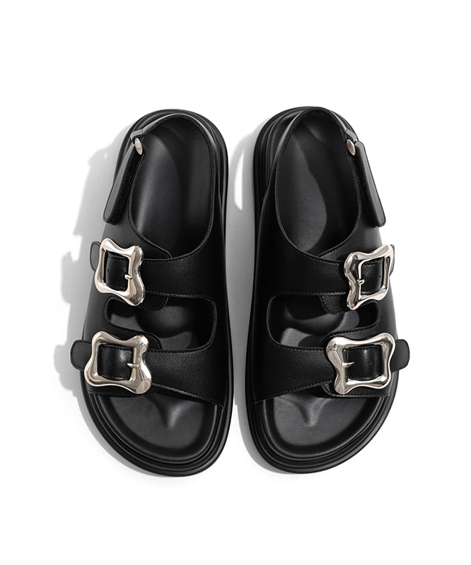 Black Slide Casual Platform Buckle Splicing Strap Sandals FashionChic