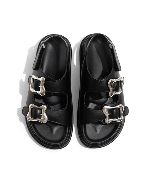 Black Slide Casual Platform Buckle Splicing Strap Sandals FashionChic