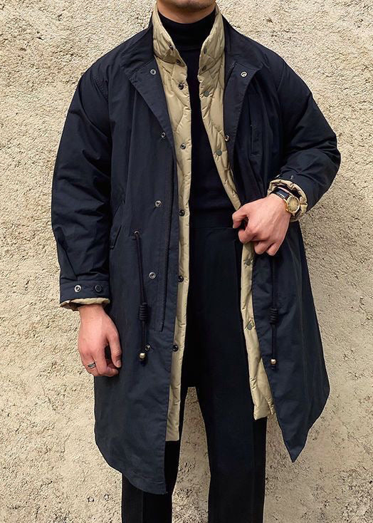 Casual Black Button Drawstring Patchwork Men Parka Winter RJ009 ABC