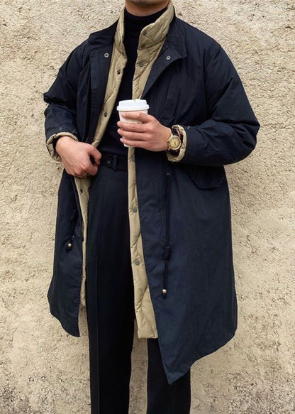 Casual Black Button Drawstring Patchwork Men Parka Winter RJ009 ABC