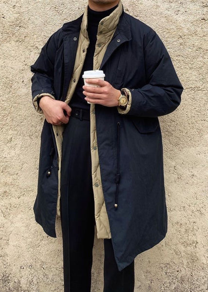 Casual Black Button Drawstring Patchwork Men Parka Winter RJ009 ABC