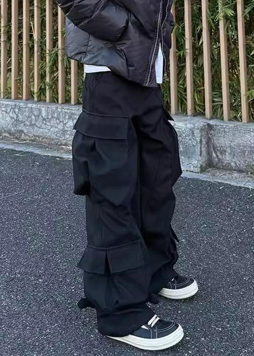 Casual Waist Pockets Mens Pants Spring Cotton High Black Button FashionChic