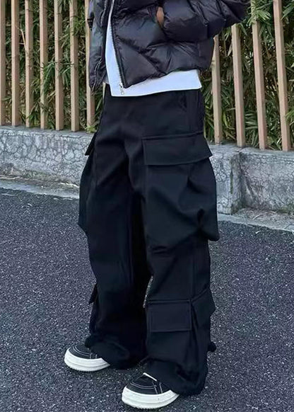 Casual Waist Pockets Mens Pants Spring Cotton High Black Button FashionChic