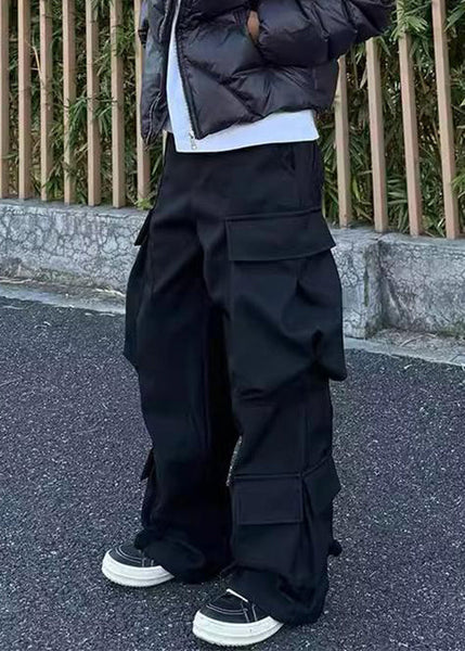 Casual Waist Pockets Mens Pants Spring Cotton High Black Button FashionChic