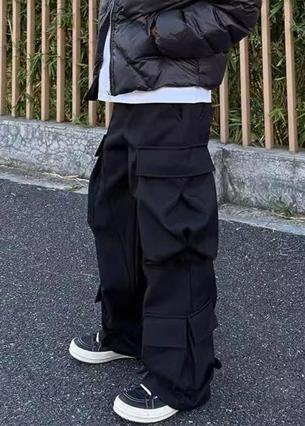 Casual Waist Pockets Mens Pants Spring Cotton High Black Button FashionChic