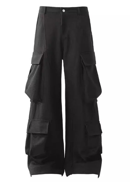 Casual Waist Pockets Mens Pants Spring Cotton High Black Button FashionChic