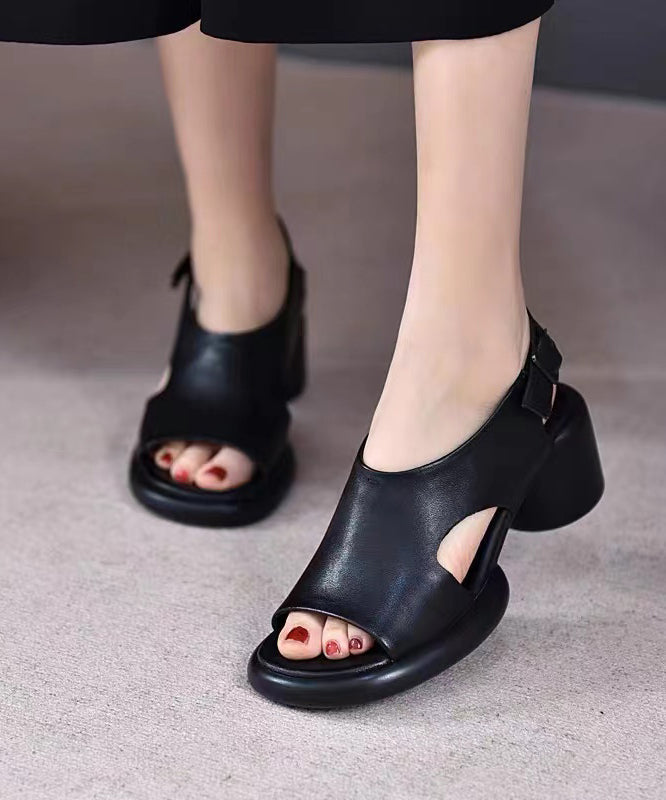 Casual Black Cowhide Leather Buckle Strap Sandals SL1027 Ada Fashion
