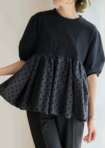 Dot Decorated Casual Cotton Tank Black Flower Summer Patchwork FashionChic