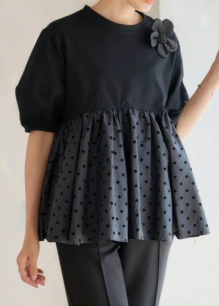 Dot Decorated Casual Cotton Tank Black Flower Summer Patchwork FashionChic