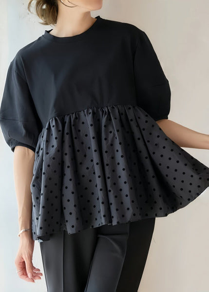 Dot Decorated Casual Cotton Tank Black Flower Summer Patchwork FashionChic