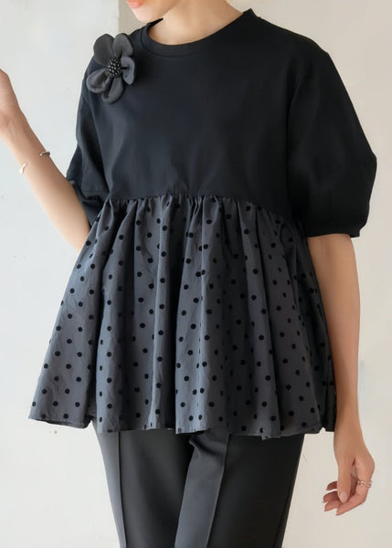 Dot Decorated Casual Cotton Tank Black Flower Summer Patchwork FashionChic