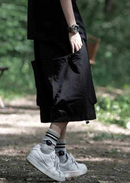 Casual Black Elastic Waist Men Crop Pants YT010 Men-Silk-MENCP240721