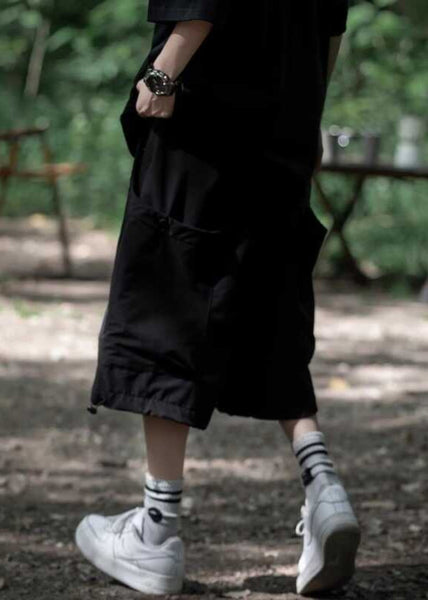 Casual Black Elastic Waist Men Crop Pants YT010 Men-Silk-MENCP240721