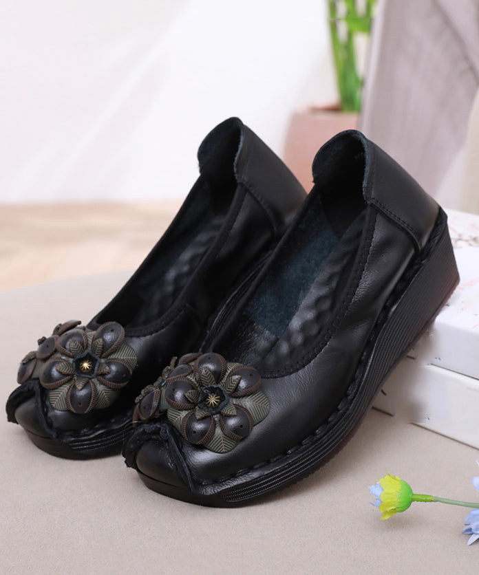 Casual Black Flower Splicing Platform High Wedge Heels Shoes DF1002 Ada Fashion