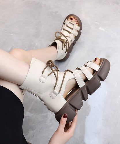 Casual Black Hollow Out Peep Toe Lace Up Platform Sandals RT1007 Ada Fashion
