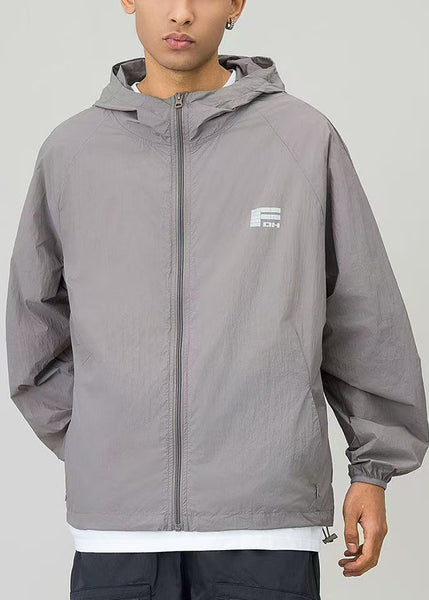 Casual Coat 50+ UPF Black Print Drawstring Hooded Men FashionChic