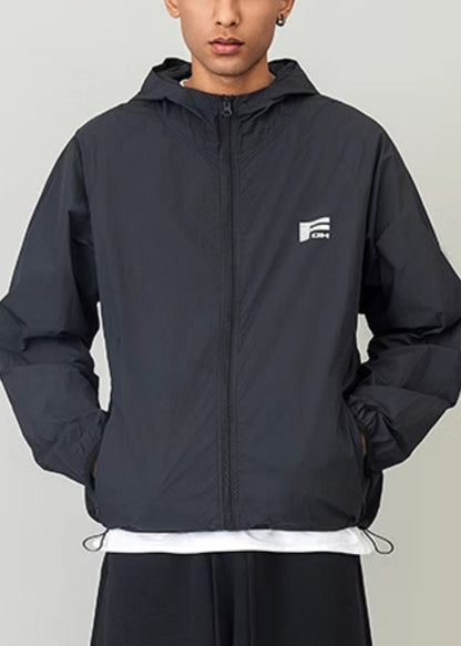 Casual Coat 50+ UPF Black Print Drawstring Hooded Men FashionChic