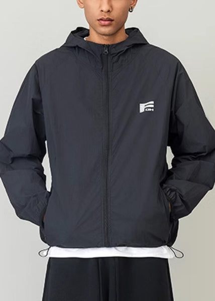 Casual Coat 50+ UPF Black Print Drawstring Hooded Men FashionChic