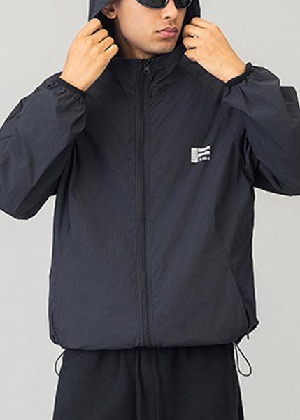 Casual Coat 50+ UPF Black Print Drawstring Hooded Men FashionChic