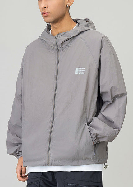 Casual Coat 50+ UPF Black Print Drawstring Hooded Men FashionChic