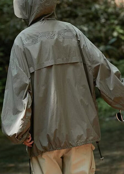 Men UPF Zippered Hooded Summer Print Casual Coat 50+ Black FashionChic