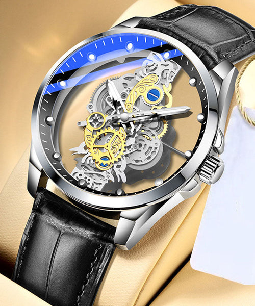 Machinery Out Hollow Leather Casual Black Watches Automatic Fully FashionChic