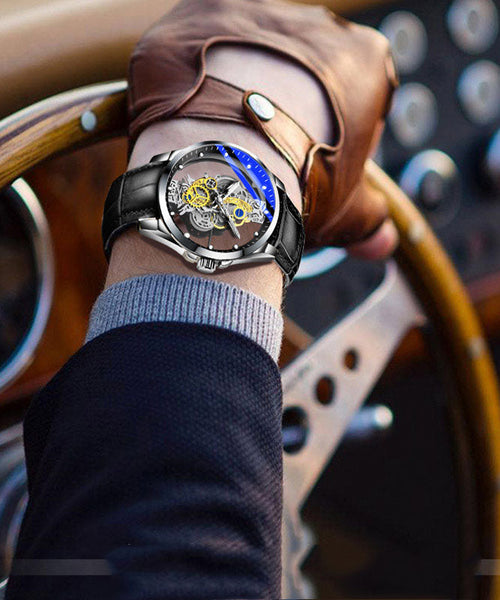 Machinery Out Hollow Leather Casual Black Watches Automatic Fully FashionChic