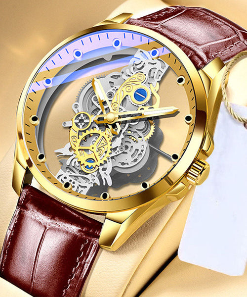 Machinery Out Hollow Leather Casual Black Watches Automatic Fully FashionChic