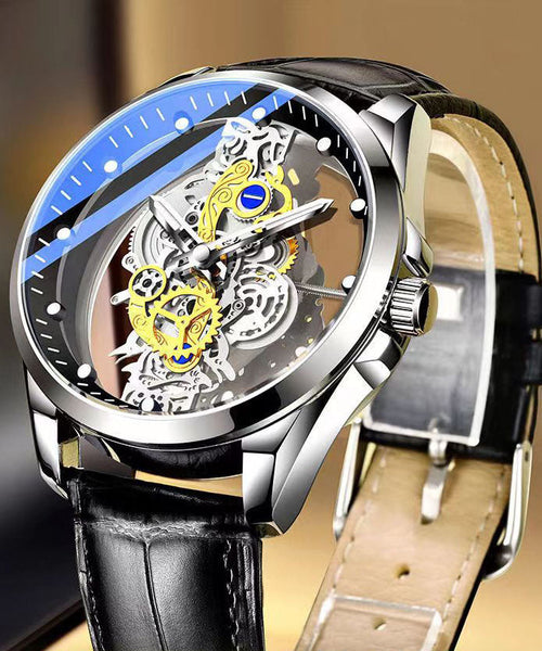 Machinery Out Hollow Leather Casual Black Watches Automatic Fully FashionChic