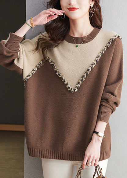 Casual Black O Neck Patchwork Woolen Knit Sweaters Spring TQ025 ABC