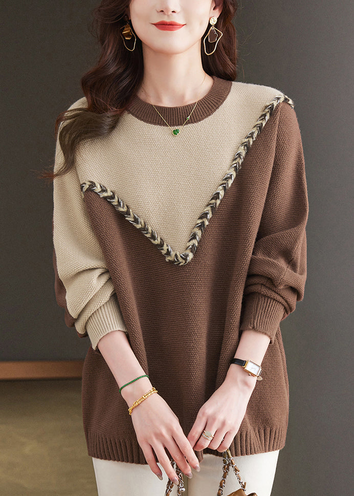 Casual Black O Neck Patchwork Woolen Knit Sweaters Spring TQ025 ABC
