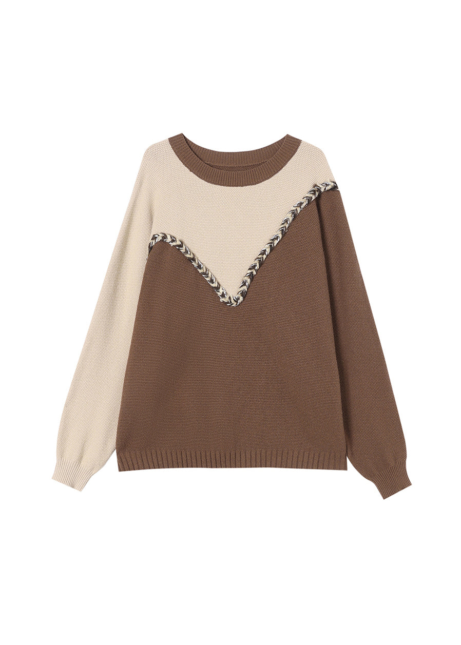 Casual Black O Neck Patchwork Woolen Knit Sweaters Spring TQ025 ABC