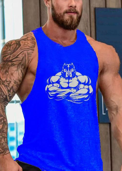 Print Men Tank O Black Sleeveless Casual Cotton Neck FashionChic