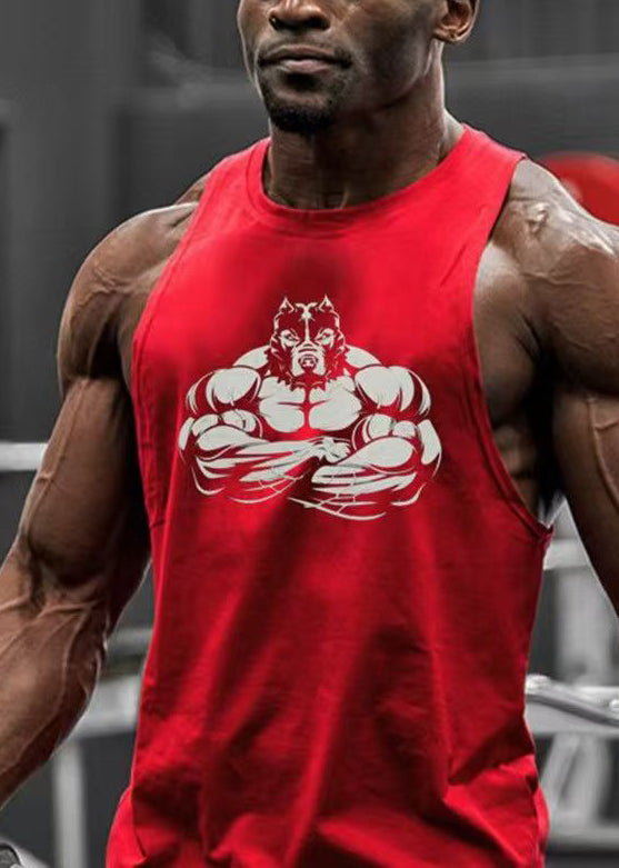 Print Men Tank O Black Sleeveless Casual Cotton Neck FashionChic