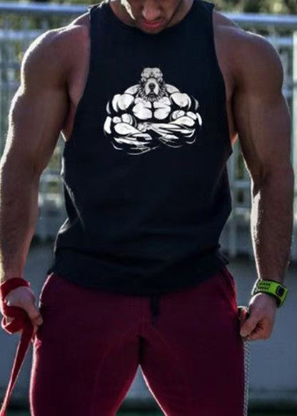 Print Men Tank O Black Sleeveless Casual Cotton Neck FashionChic