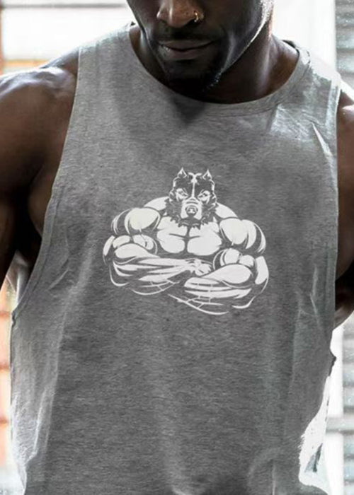 Print Men Tank O Black Sleeveless Casual Cotton Neck FashionChic