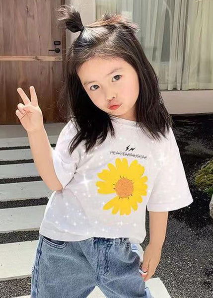 Casual Black O Neck Print Cotton Girls T Shirt Summer YU1031 WS-RCTZ-STP240529