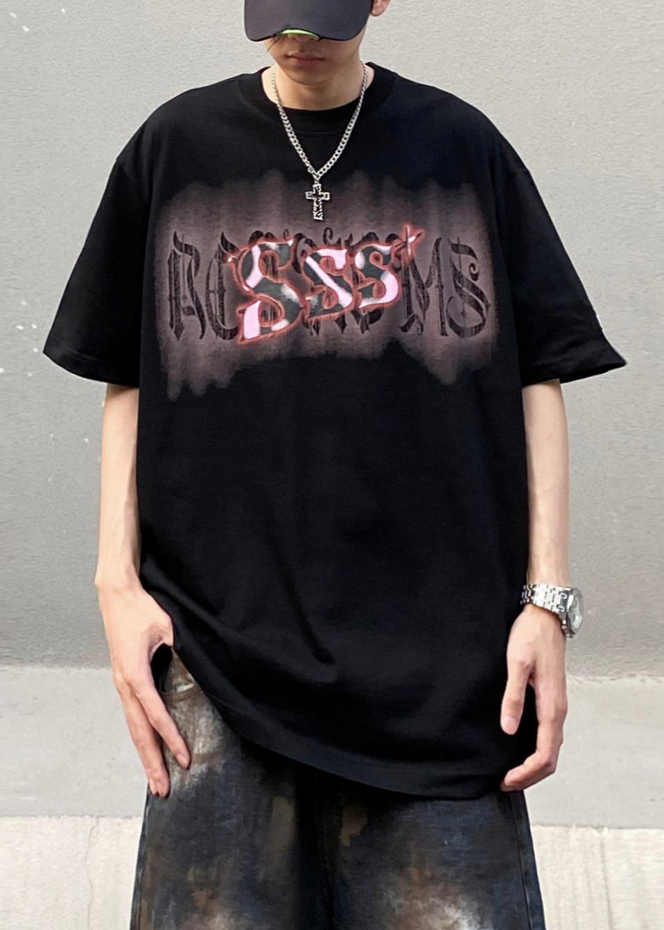 Casual Men Neck Summer Cotton Print Black O Shirt T FashionChic