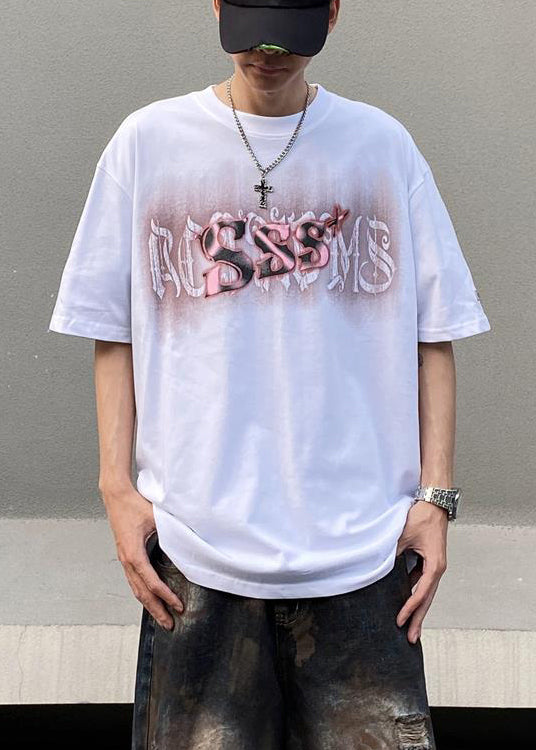 Casual Men Neck Summer Cotton Print Black O Shirt T FashionChic