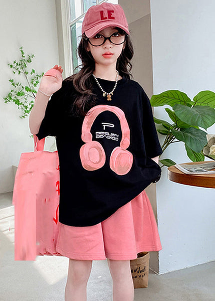 Casual Black O-Neck Print Kids Top And Shorts Two Pieces Set Summer YU1086 WS-RCTZ-TPGIEC240529