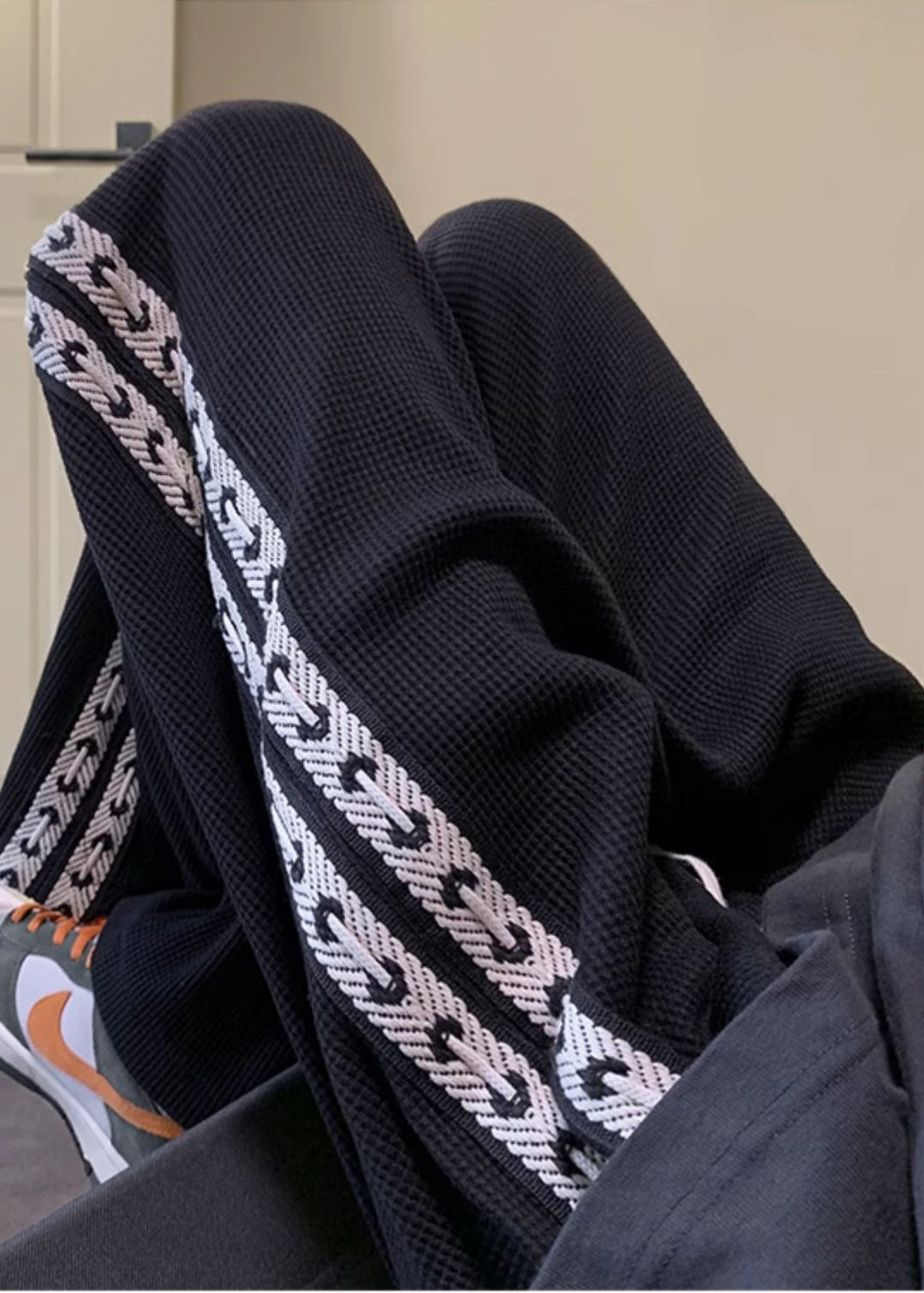 Men Spring Black Pants Cotton Patchwork Casual Oversized FashionChic