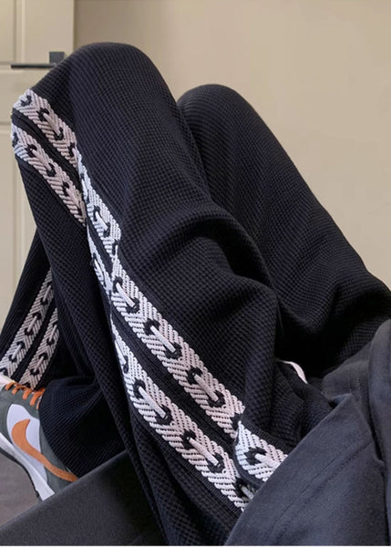 Men Spring Black Pants Cotton Patchwork Casual Oversized FashionChic