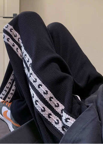 Men Spring Black Pants Cotton Patchwork Casual Oversized FashionChic