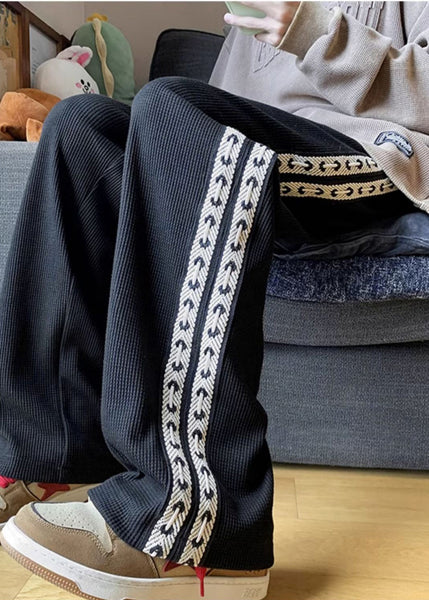 Men Spring Black Pants Cotton Patchwork Casual Oversized FashionChic