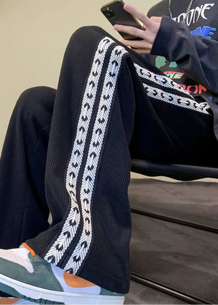 Men Spring Black Pants Cotton Patchwork Casual Oversized FashionChic