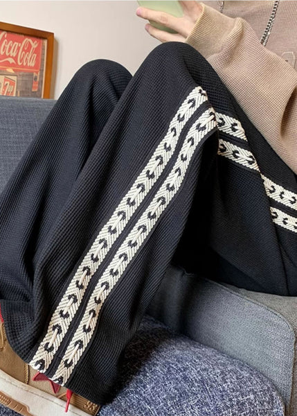 Men Spring Black Pants Cotton Patchwork Casual Oversized FashionChic