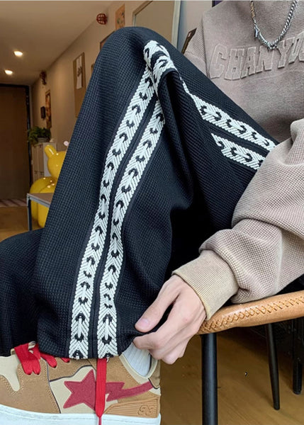 Men Spring Black Pants Cotton Patchwork Casual Oversized FashionChic