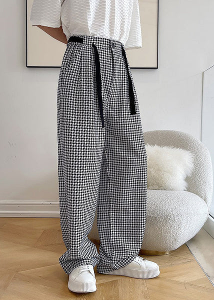 Plaid Cotton Clothing Black Oversized Casual Pants Mens FashionChic