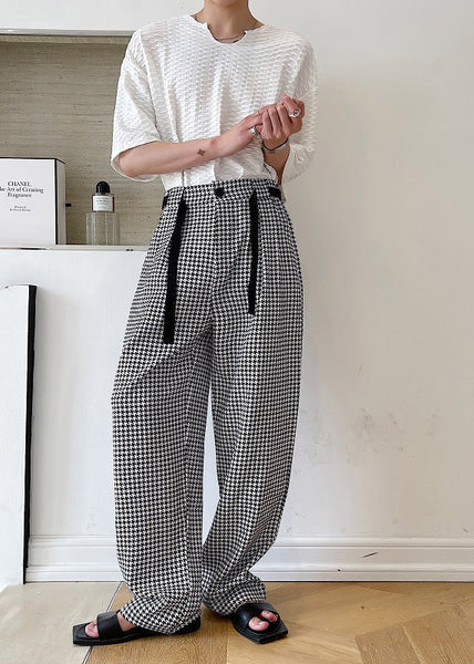 Plaid Cotton Clothing Black Oversized Casual Pants Mens FashionChic